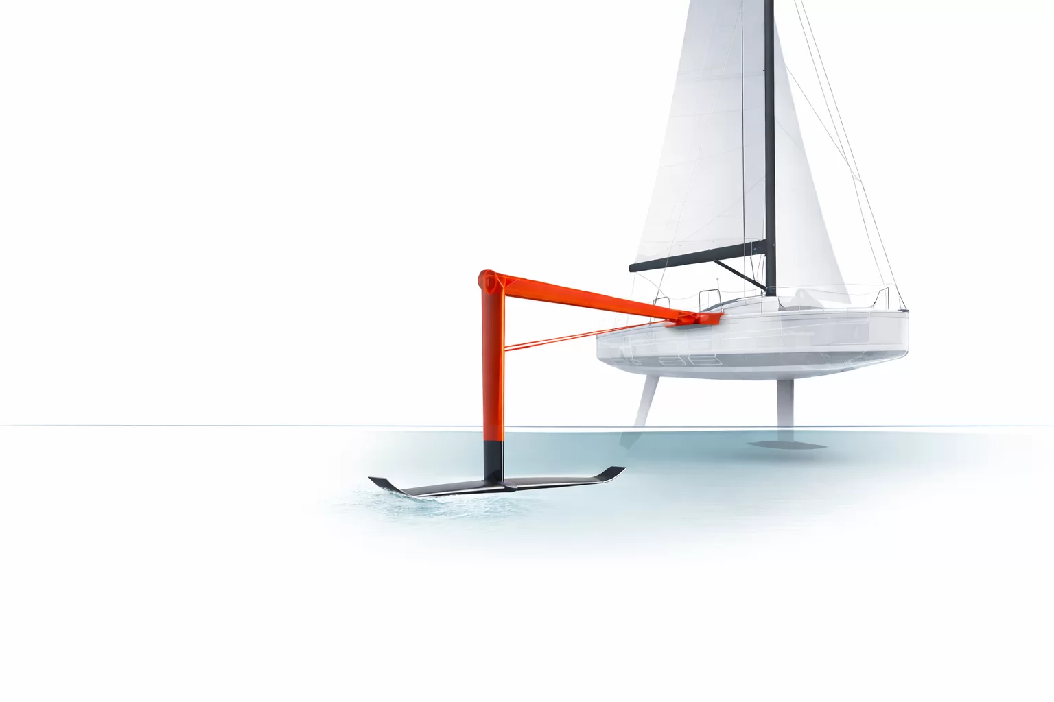 CAFAR foiling system 3D render on a sailing yacht